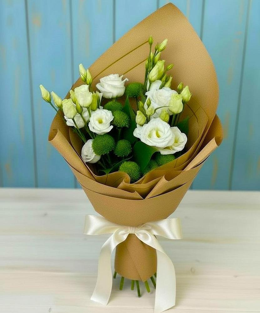 Букет цветов из: Хризантемы и Лизиантусы в Гололобово