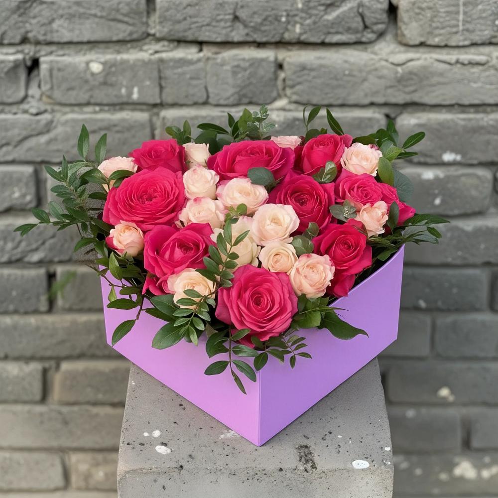 Цветочная композиция из Розы в коробке в Гололобово