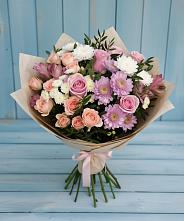Букет цветов из:  Хризантемы, Розы и Альстромерии в Гололобово