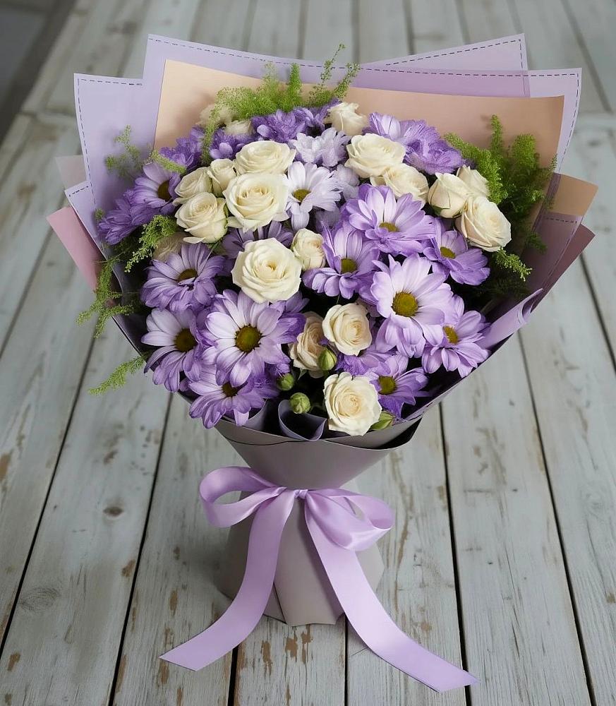Букет цветов из: Хризантемы и Розы в Гололобово